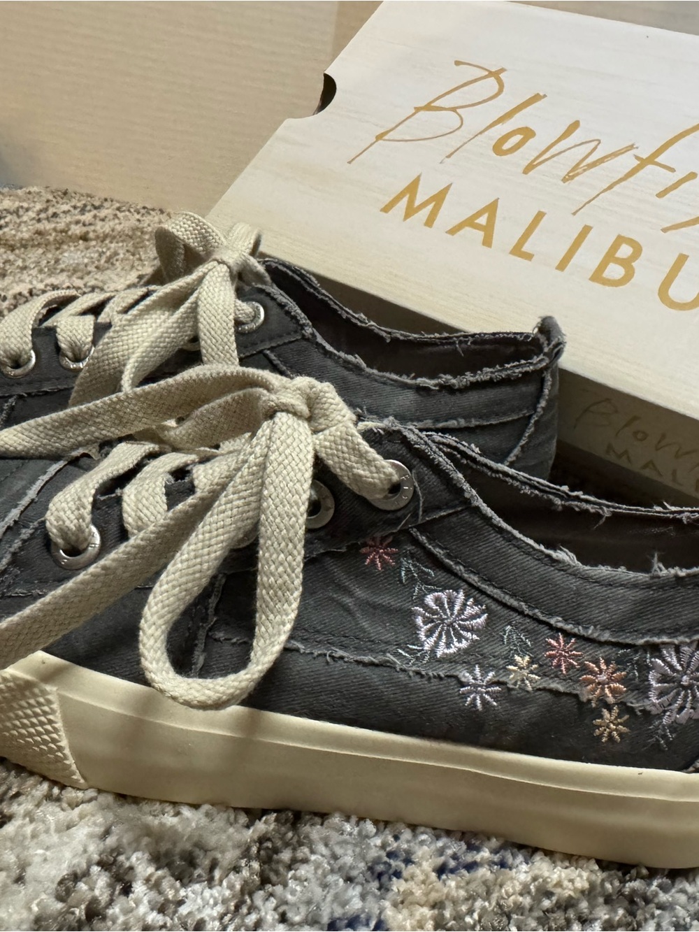 Blowfish Charcoal Gray Low-Top Embroidered Lace-Up Sneakers